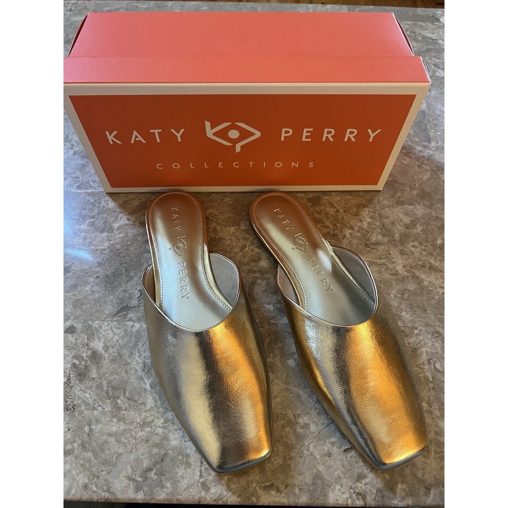 Katy Perry Women's Sz 10 Evie Mule Textured Faux Nappa GOLD Slide On  Shoes  NEW